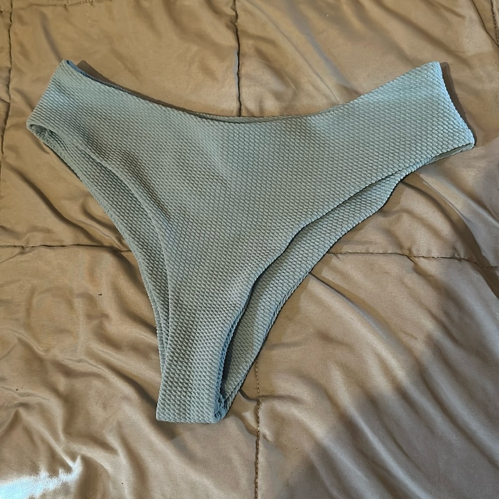 Blue high-waisted bikini bottoms